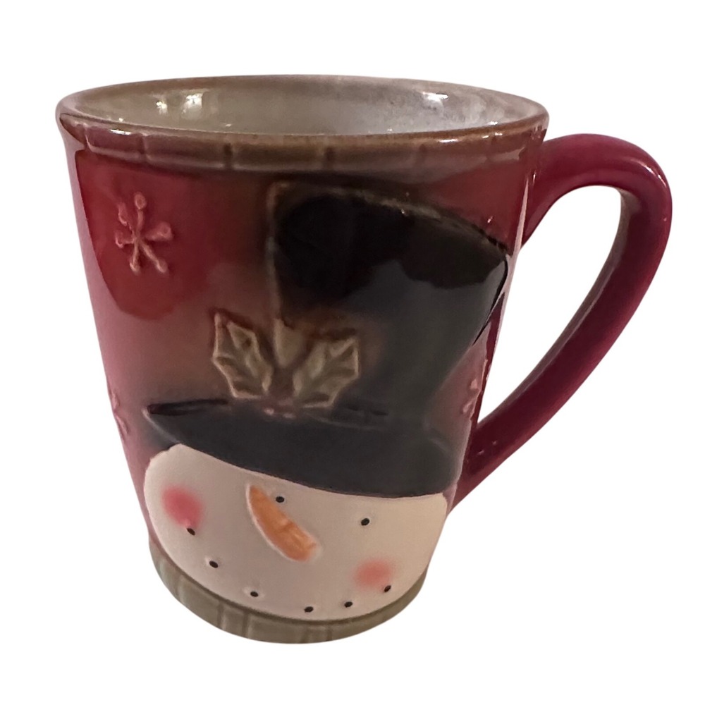 Snowman Mug Festive Red Ceramic Holiday Pottery Coffee Christmas Drinkware - Picture 6 of 9